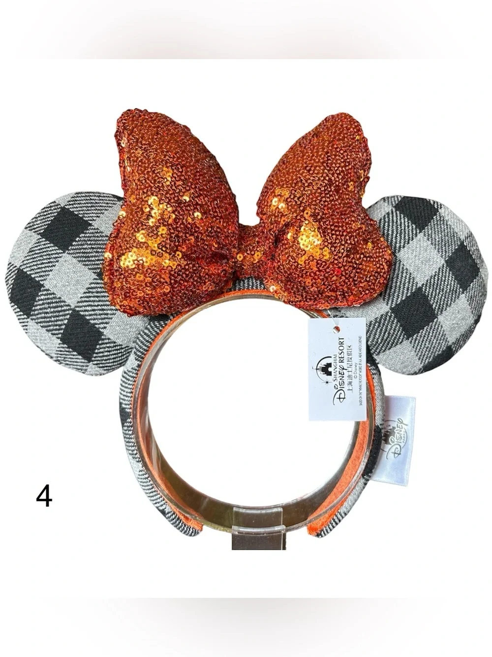 Disney Minnie Mouse Ears Orange Bow Sequin Halloween Plaid Headband NEW! 4